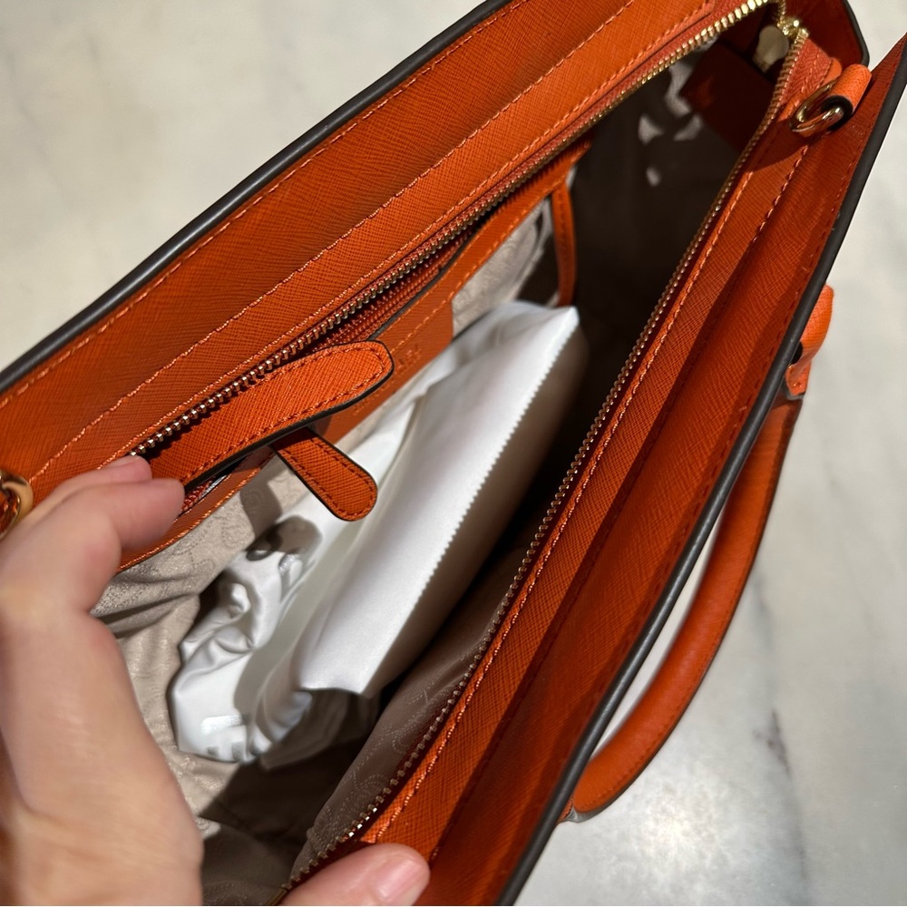MICHAEL Michael Kors Orange Saffiano Leather Tote - Picture 5 of 6